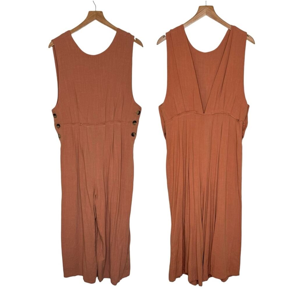 Sadie and Sage Linen Blend Deep V Back Dusty Rose Sleeveless Jumpsuit Size Small